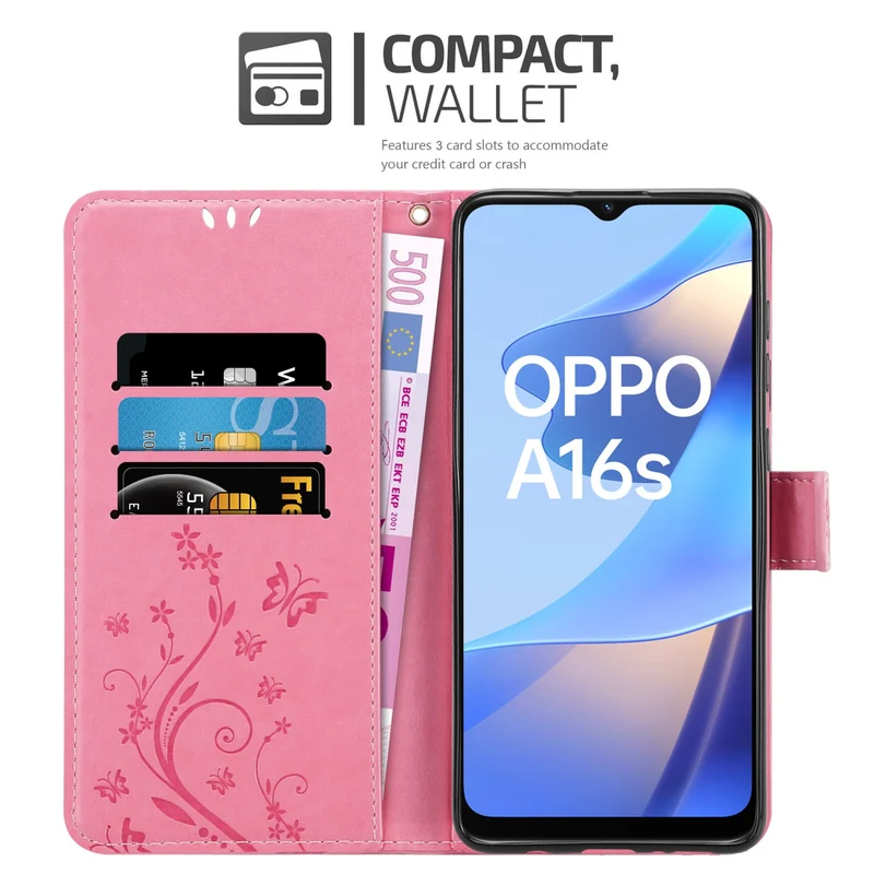 Cadorabo Hülle kompatibel mit Oppo A16s / A54s Schutzhülle im Blumen Design mit Magnetverschluss, Standfunktion und Kartenfächern