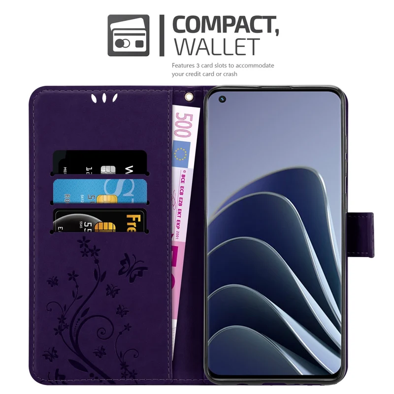 Cadorabo Hülle kompatibel mit OnePlus 10 PRO 5G Schutzhülle im Blumen Design mit Magnetverschluss, Standfunktion und Kartenfächern