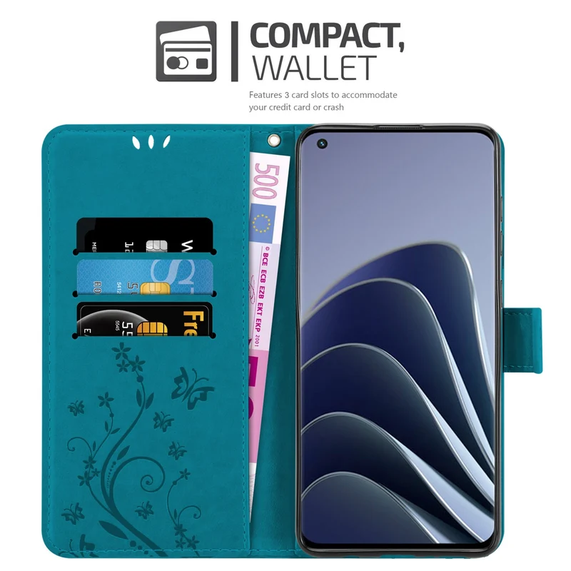 Cadorabo Hülle kompatibel mit OnePlus 10 PRO 5G Schutzhülle im Blumen Design mit Magnetverschluss, Standfunktion und Kartenfächern