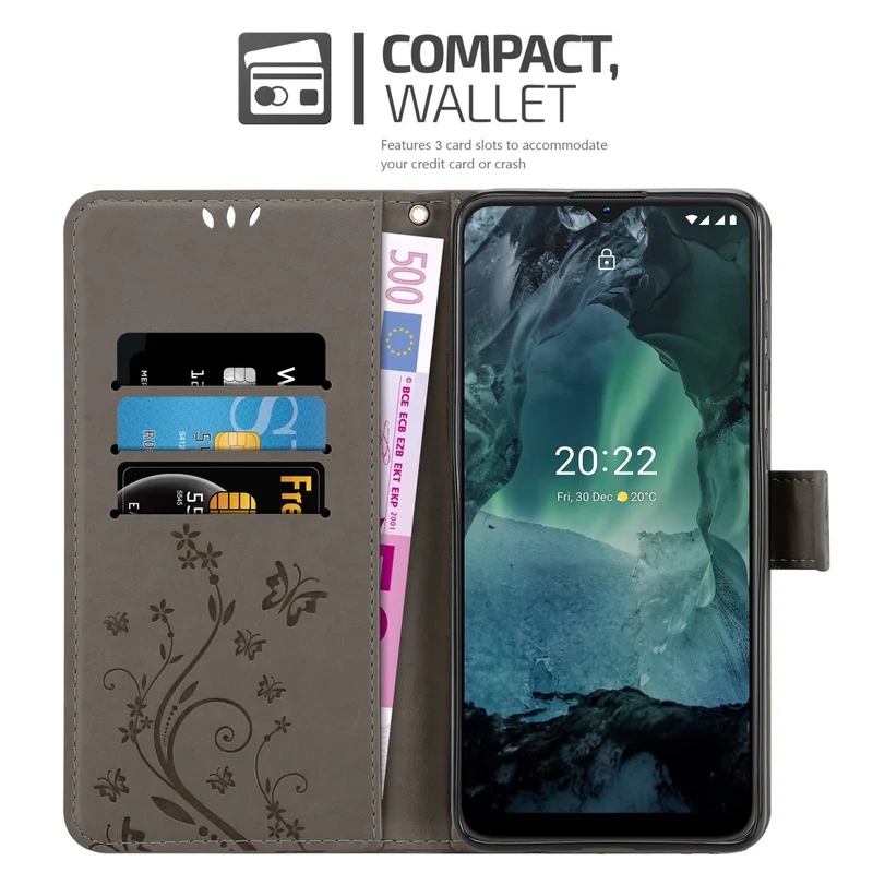 Cadorabo Hülle kompatibel mit Nokia G11 / G21 Schutzhülle im Blumen Design mit Magnetverschluss, Standfunktion und Kartenfächern