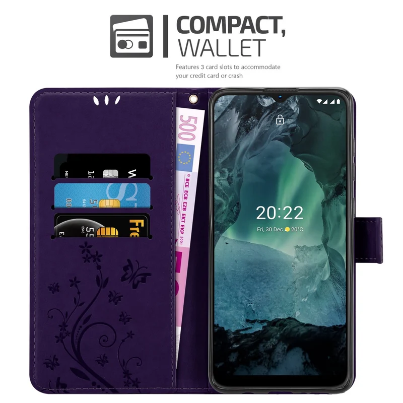 Cadorabo Hülle kompatibel mit Nokia G11 / G21 Schutzhülle im Blumen Design mit Magnetverschluss, Standfunktion und Kartenfächern