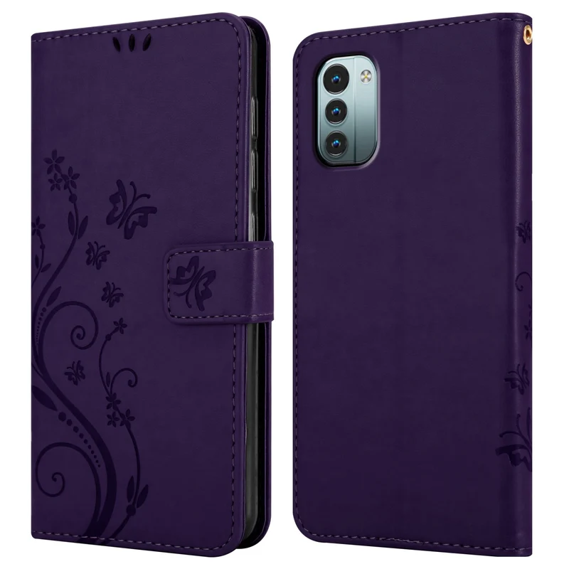 Cadorabo Hülle kompatibel mit Nokia G11 / G21 Schutzhülle im Blumen Design mit Magnetverschluss, Standfunktion und Kartenfächern