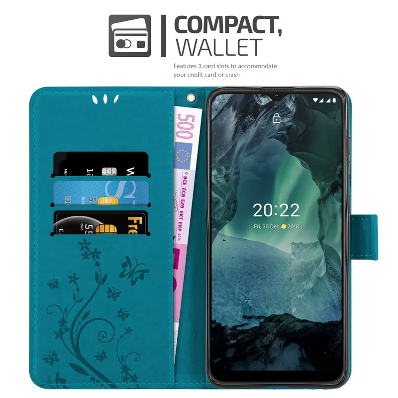 Cadorabo Hülle kompatibel mit Nokia G11 / G21 Schutzhülle im Blumen Design mit Magnetverschluss, Standfunktion und Kartenfächern