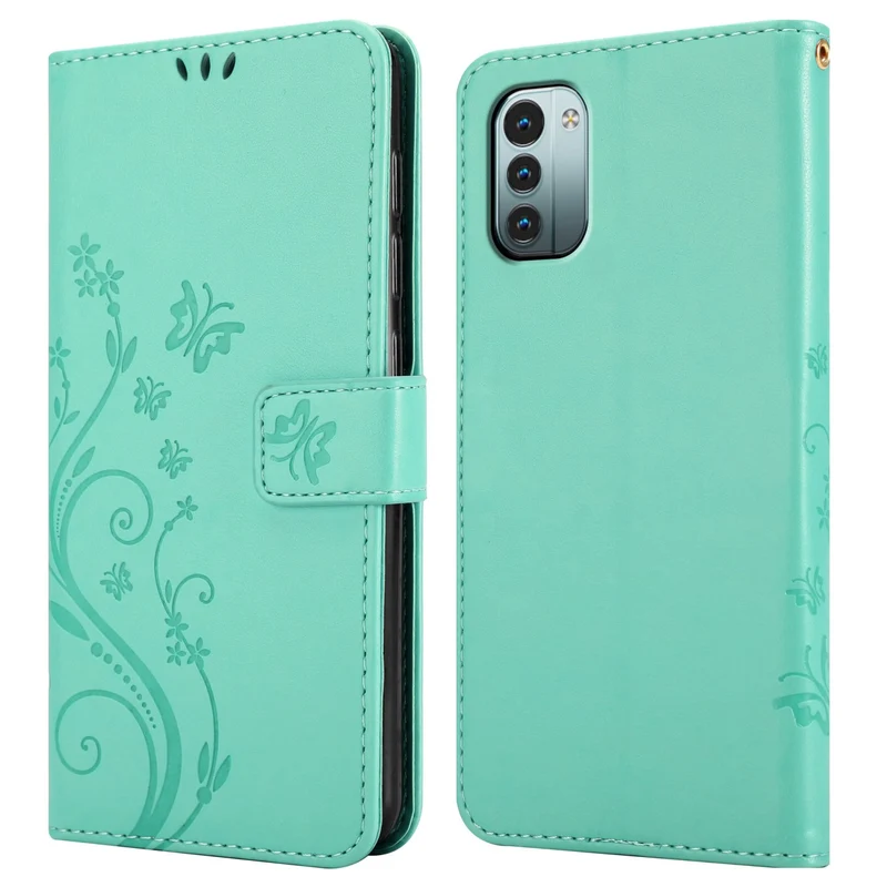Cadorabo Hülle kompatibel mit Nokia G11 / G21 Schutzhülle im Blumen Design mit Magnetverschluss, Standfunktion und Kartenfächern