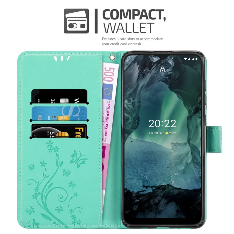 Cadorabo Hülle kompatibel mit Nokia G11 / G21 Schutzhülle im Blumen Design mit Magnetverschluss, Standfunktion und Kartenfächern