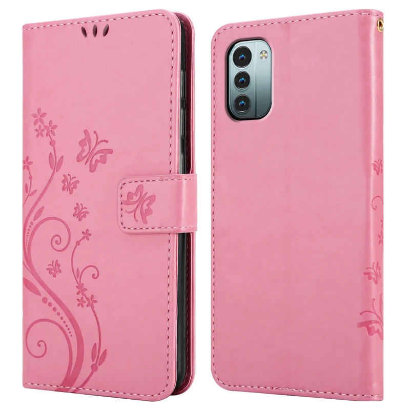 Cadorabo Hülle kompatibel mit Nokia G11 / G21 Schutzhülle im Blumen Design mit Magnetverschluss, Standfunktion und Kartenfächern