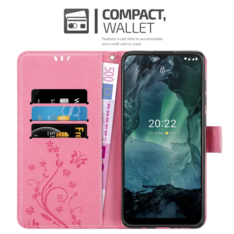 Cadorabo Hülle kompatibel mit Nokia G11 / G21 Schutzhülle im Blumen Design mit Magnetverschluss, Standfunktion und Kartenfächern