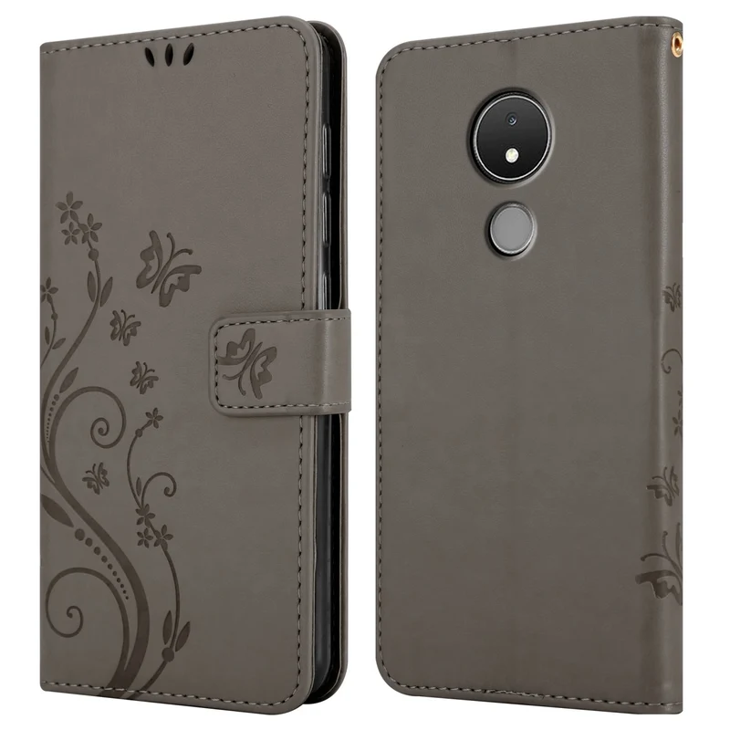 Cadorabo Hülle kompatibel mit Nokia C21 Schutzhülle im Blumen Design mit Magnetverschluss, Standfunktion und Kartenfächern