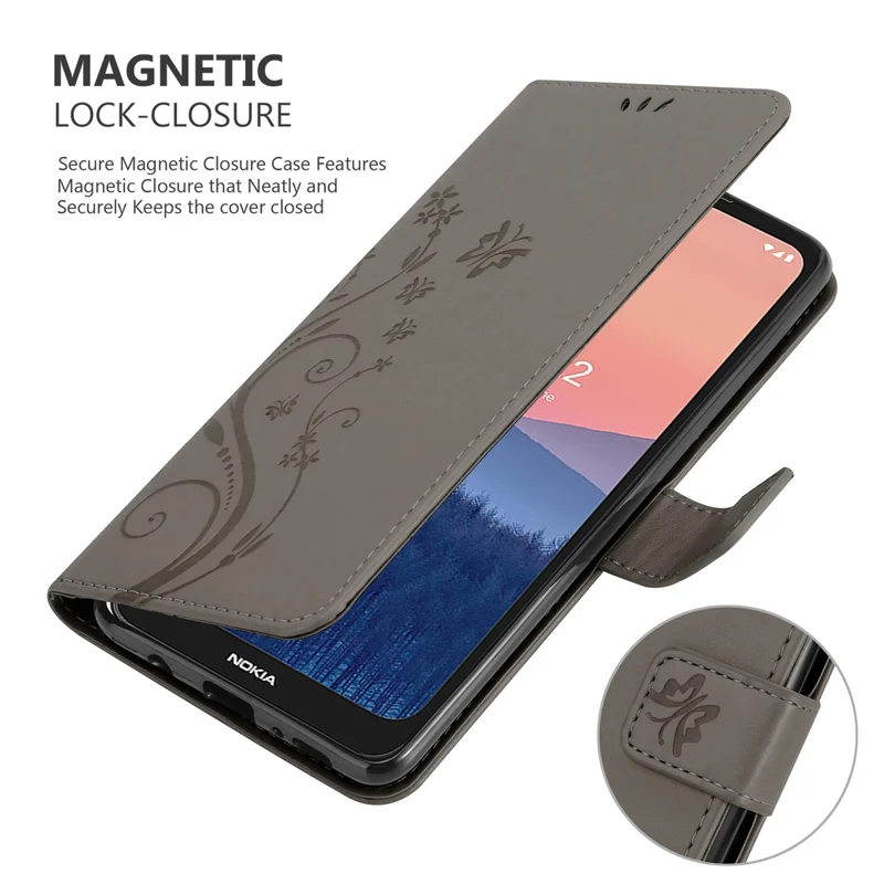 Cadorabo Hülle kompatibel mit Nokia C21 Schutzhülle im Blumen Design mit Magnetverschluss, Standfunktion und Kartenfächern