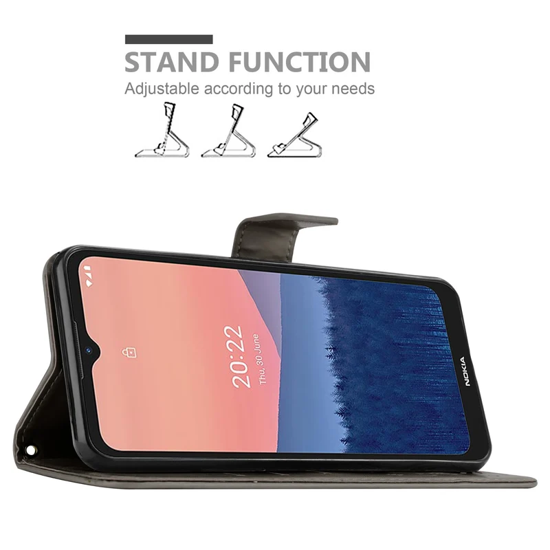Cadorabo Hülle kompatibel mit Nokia C21 Schutzhülle im Blumen Design mit Magnetverschluss, Standfunktion und Kartenfächern