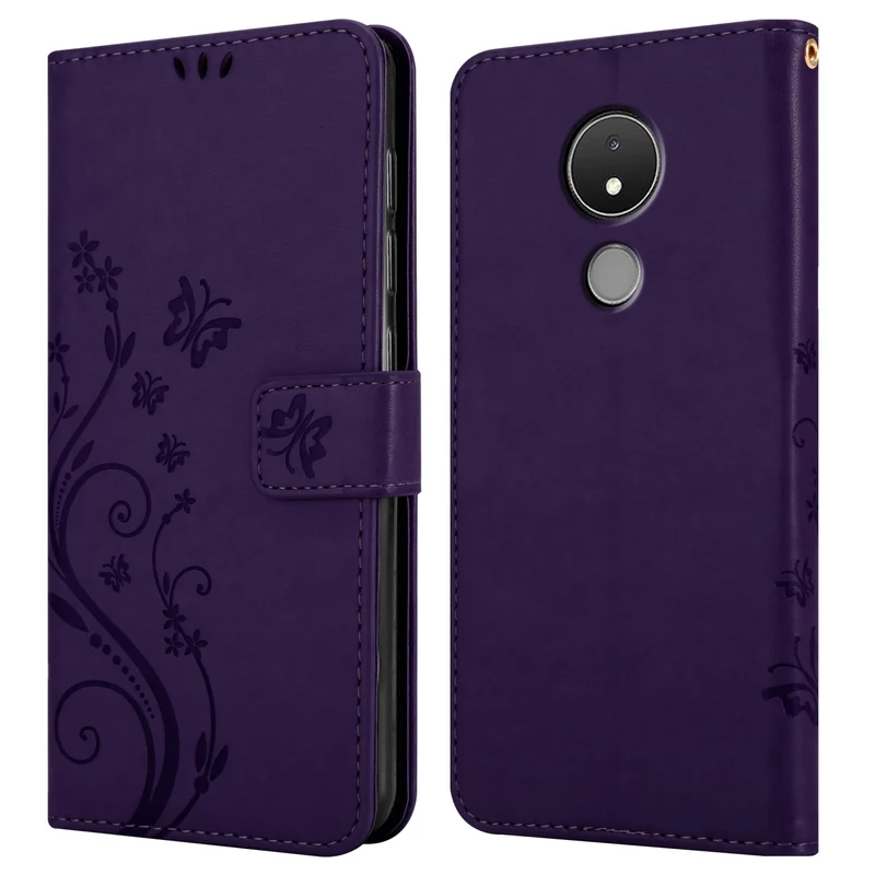 Cadorabo Hülle kompatibel mit Nokia C21 Schutzhülle im Blumen Design mit Magnetverschluss, Standfunktion und Kartenfächern