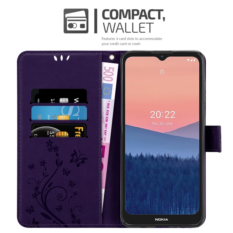 Cadorabo Hülle kompatibel mit Nokia C21 Schutzhülle im Blumen Design mit Magnetverschluss, Standfunktion und Kartenfächern