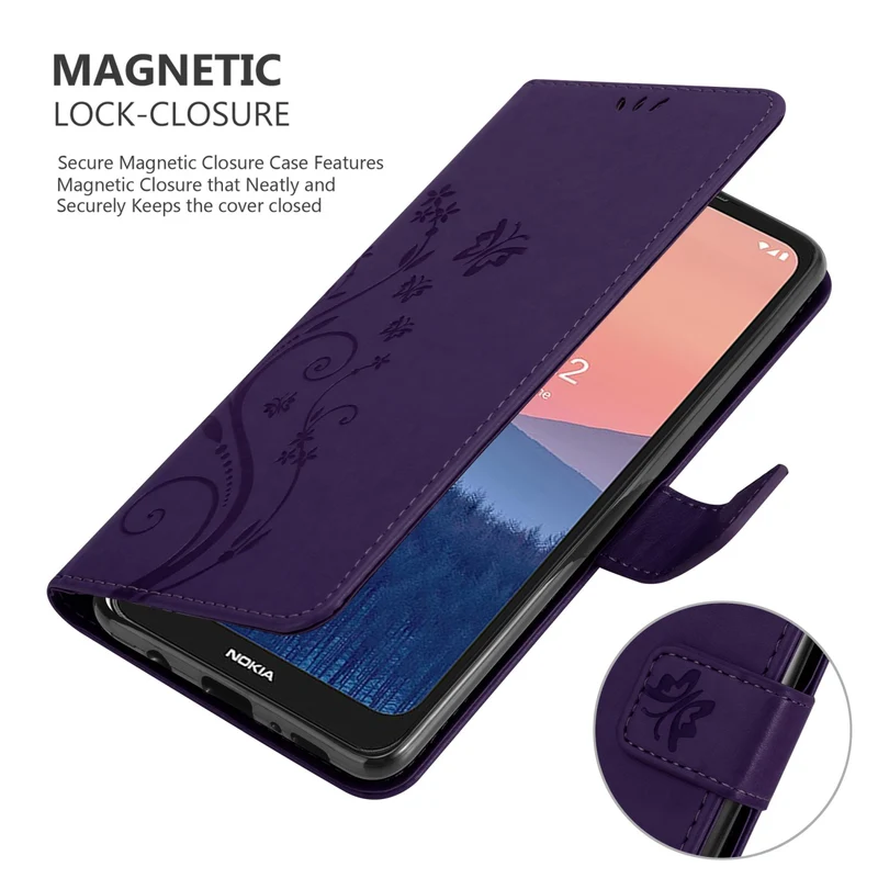 Cadorabo Hülle kompatibel mit Nokia C21 Schutzhülle im Blumen Design mit Magnetverschluss, Standfunktion und Kartenfächern