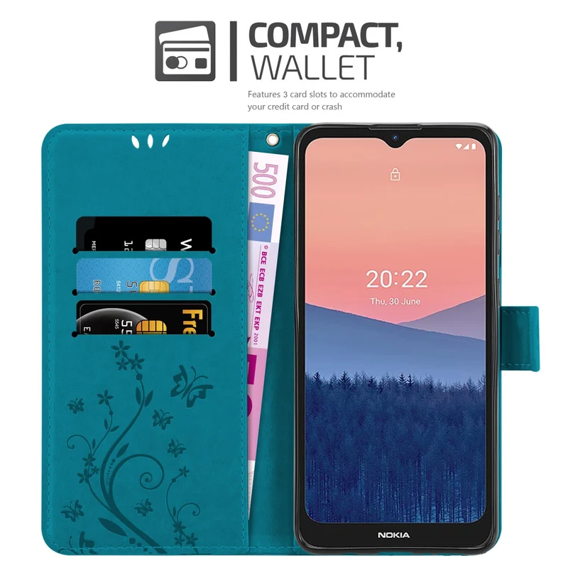 Cadorabo Hülle kompatibel mit Nokia C21 Schutzhülle im Blumen Design mit Magnetverschluss, Standfunktion und Kartenfächern