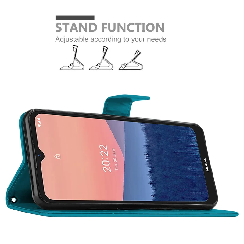 Cadorabo Hülle kompatibel mit Nokia C21 Schutzhülle im Blumen Design mit Magnetverschluss, Standfunktion und Kartenfächern