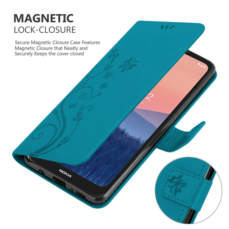Cadorabo Hülle kompatibel mit Nokia C21 Schutzhülle im Blumen Design mit Magnetverschluss, Standfunktion und Kartenfächern