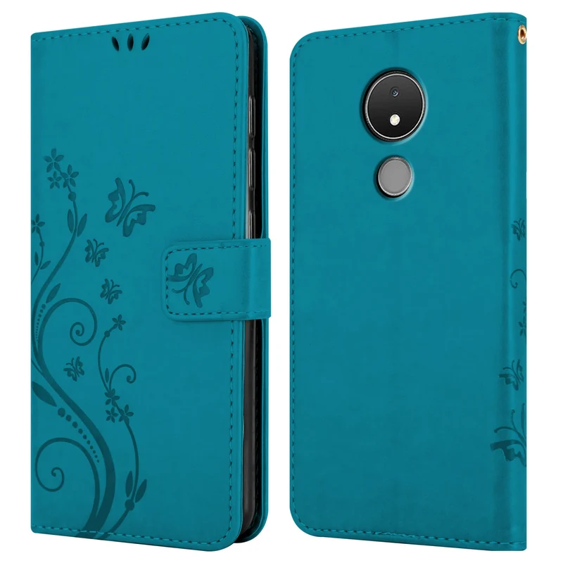 Cadorabo Hülle kompatibel mit Nokia C21 Schutzhülle im Blumen Design mit Magnetverschluss, Standfunktion und Kartenfächern