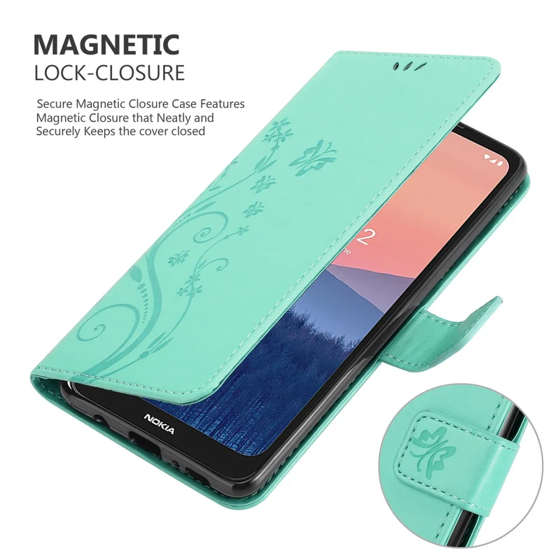 Cadorabo Hülle kompatibel mit Nokia C21 Schutzhülle im Blumen Design mit Magnetverschluss, Standfunktion und Kartenfächern
