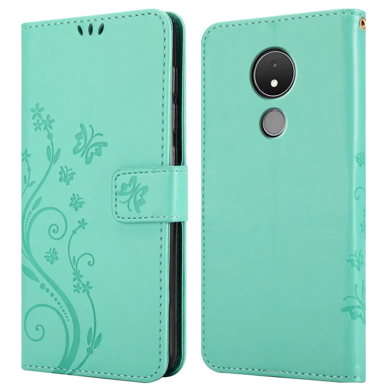 Cadorabo Hülle kompatibel mit Nokia C21 Schutzhülle im Blumen Design mit Magnetverschluss, Standfunktion und Kartenfächern