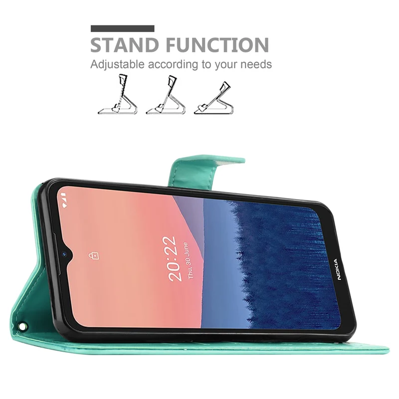 Cadorabo Hülle kompatibel mit Nokia C21 Schutzhülle im Blumen Design mit Magnetverschluss, Standfunktion und Kartenfächern