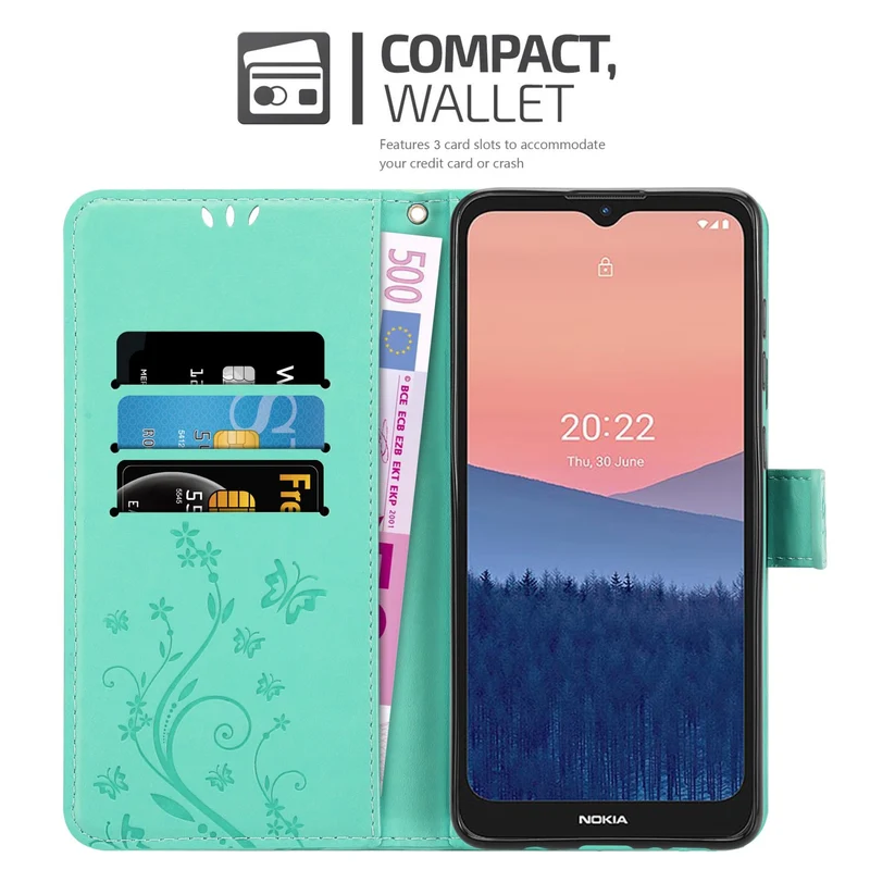 Cadorabo Hülle kompatibel mit Nokia C21 Schutzhülle im Blumen Design mit Magnetverschluss, Standfunktion und Kartenfächern