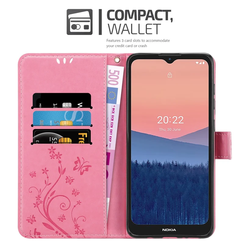 Cadorabo Hülle kompatibel mit Nokia C21 Schutzhülle im Blumen Design mit Magnetverschluss, Standfunktion und Kartenfächern
