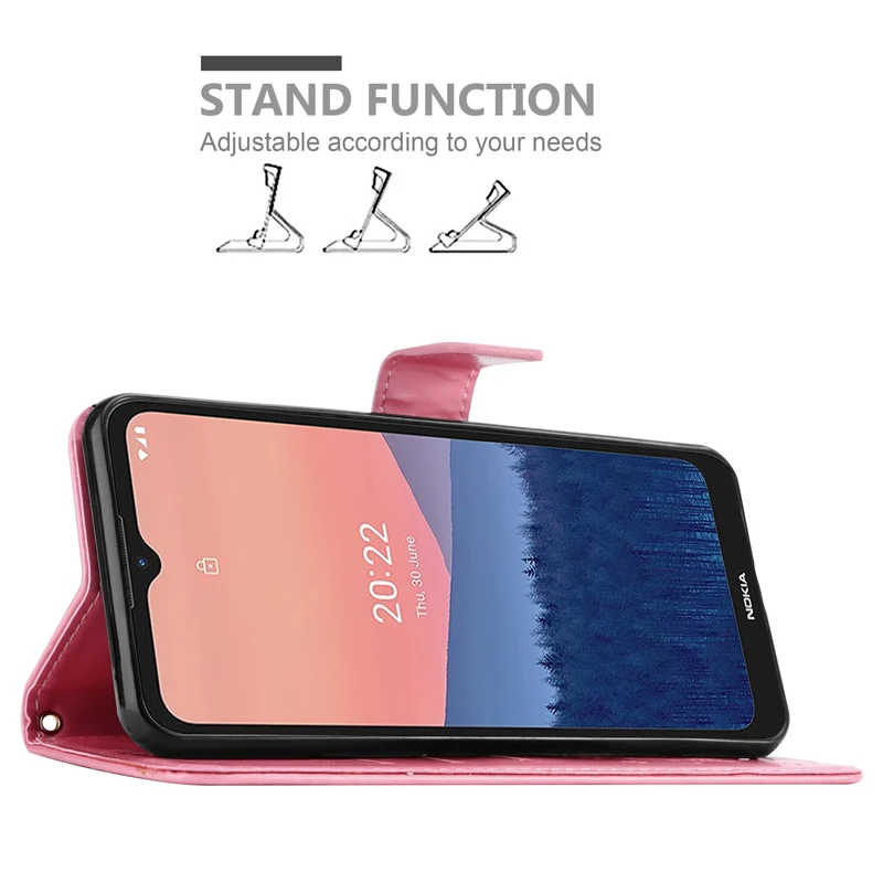 Cadorabo Hülle kompatibel mit Nokia C21 Schutzhülle im Blumen Design mit Magnetverschluss, Standfunktion und Kartenfächern