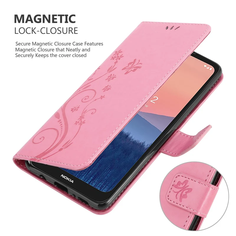 Cadorabo Hülle kompatibel mit Nokia C21 Schutzhülle im Blumen Design mit Magnetverschluss, Standfunktion und Kartenfächern
