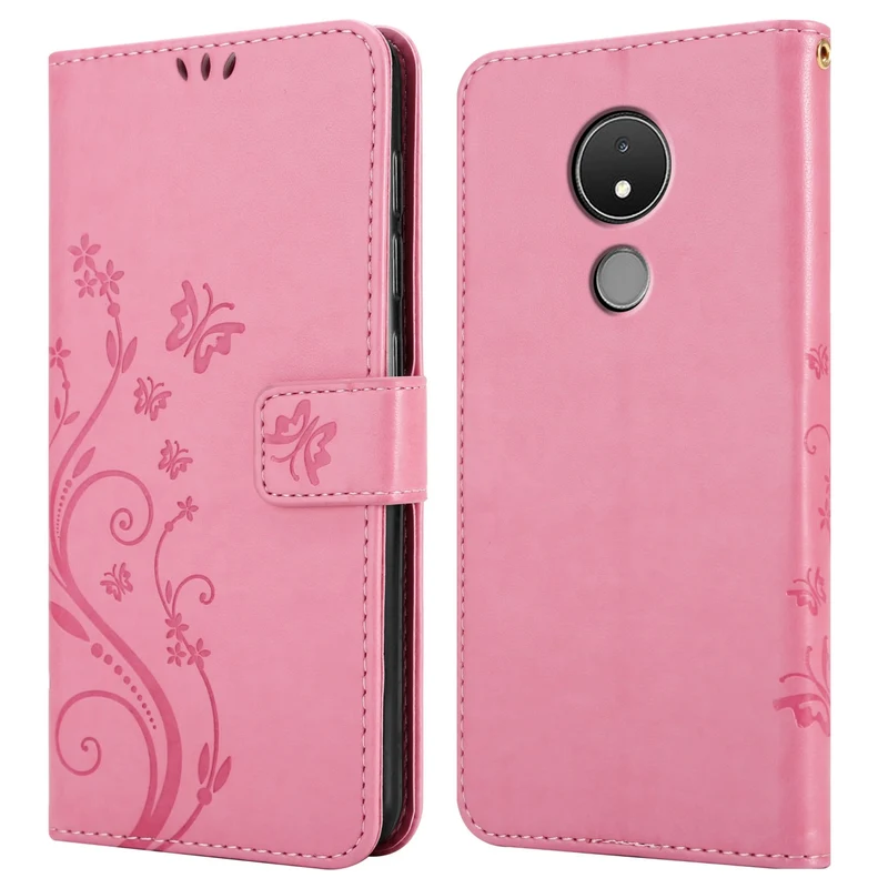 Cadorabo Hülle kompatibel mit Nokia C21 Schutzhülle im Blumen Design mit Magnetverschluss, Standfunktion und Kartenfächern