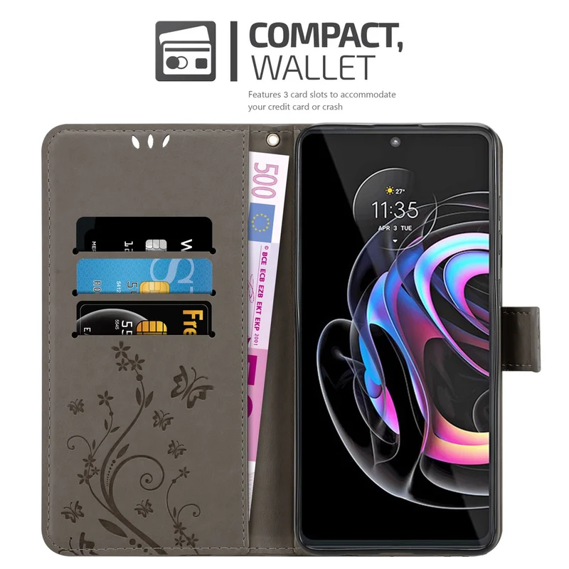 Cadorabo Hülle kompatibel mit Motorola EDGE 20 PRO / EDGE S PRO Schutzhülle im Blumen Design mit Magnetverschluss, Standfunktion und Kartenfächern