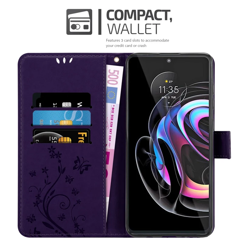 Cadorabo Hülle kompatibel mit Motorola EDGE 20 PRO / EDGE S PRO Schutzhülle im Blumen Design mit Magnetverschluss, Standfunktion und Kartenfächern