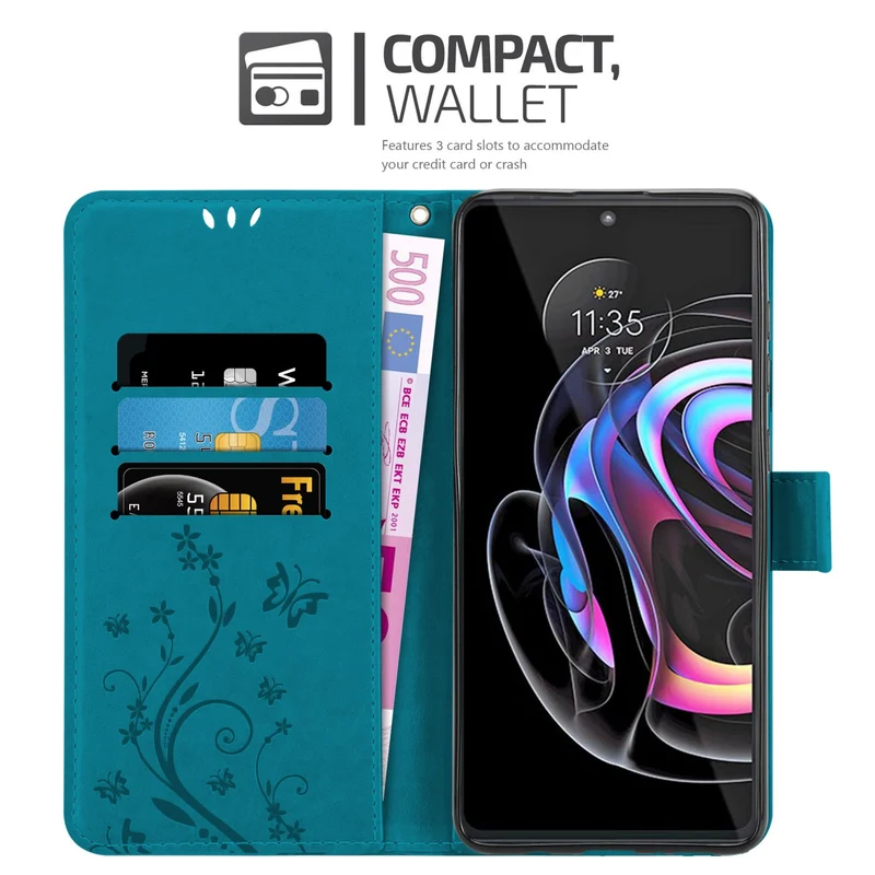 Cadorabo Hülle kompatibel mit Motorola EDGE 20 PRO / EDGE S PRO Schutzhülle im Blumen Design mit Magnetverschluss, Standfunktion und Kartenfächern