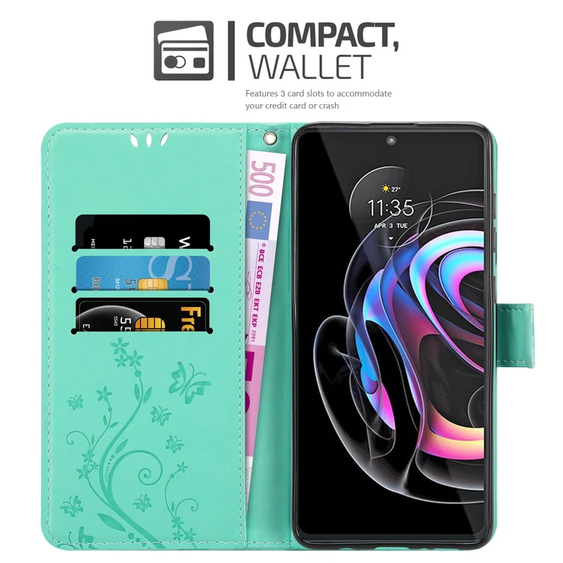Cadorabo Hülle kompatibel mit Motorola EDGE 20 PRO / EDGE S PRO Schutzhülle im Blumen Design mit Magnetverschluss, Standfunktion und Kartenfächern