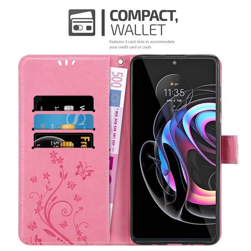 Cadorabo Hülle kompatibel mit Motorola EDGE 20 PRO / EDGE S PRO Schutzhülle im Blumen Design mit Magnetverschluss, Standfunktion und Kartenfächern