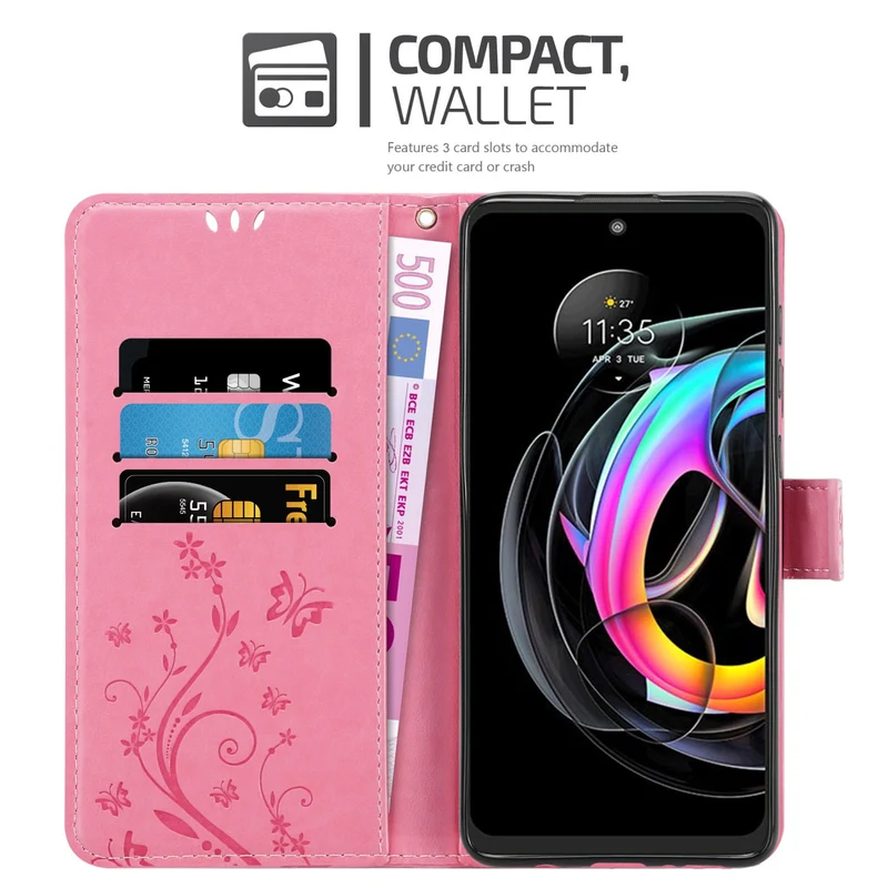 Cadorabo Hülle kompatibel mit Motorola EDGE 20 LITE / FUSION Schutzhülle im Blumen Design mit Magnetverschluss, Standfunktion und Kartenfächern