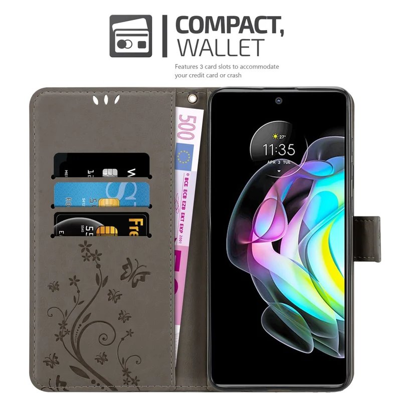 Cadorabo Hülle kompatibel mit Motorola EDGE 20 Schutzhülle im Blumen Design mit Magnetverschluss, Standfunktion und Kartenfächern