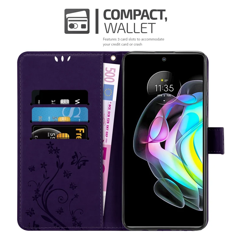 Cadorabo Hülle kompatibel mit Motorola EDGE 20 Schutzhülle im Blumen Design mit Magnetverschluss, Standfunktion und Kartenfächern