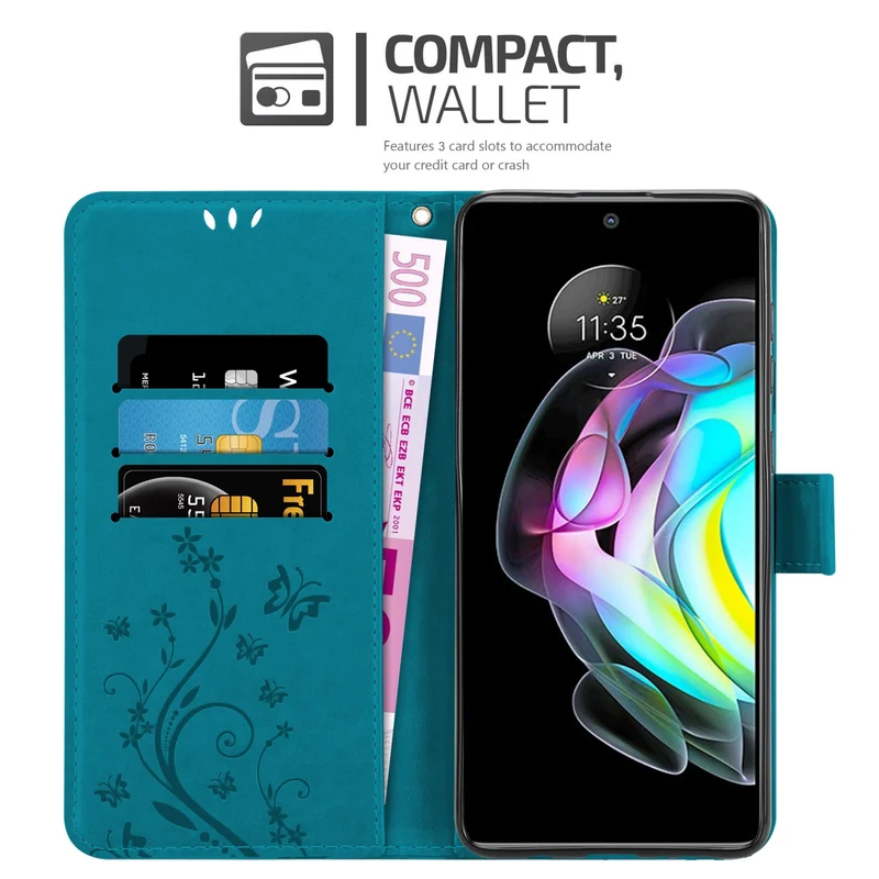 Cadorabo Hülle kompatibel mit Motorola EDGE 20 Schutzhülle im Blumen Design mit Magnetverschluss, Standfunktion und Kartenfächern