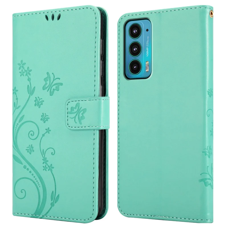 Cadorabo Hülle kompatibel mit Motorola EDGE 20 Schutzhülle im Blumen Design mit Magnetverschluss, Standfunktion und Kartenfächern