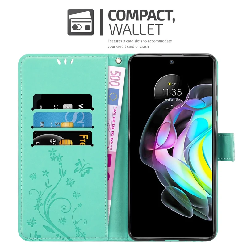 Cadorabo Hülle kompatibel mit Motorola EDGE 20 Schutzhülle im Blumen Design mit Magnetverschluss, Standfunktion und Kartenfächern