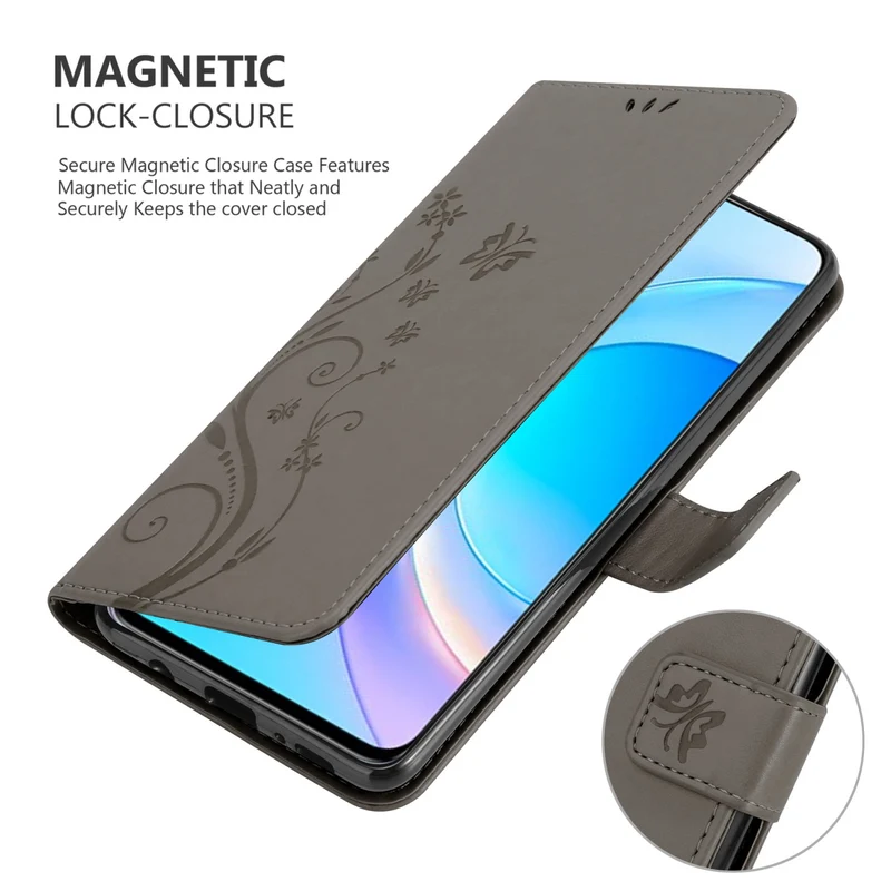 Cadorabo Hülle kompatibel mit Honor 50 LITE Schutzhülle im Blumen Design mit Magnetverschluss, Standfunktion und Kartenfächern