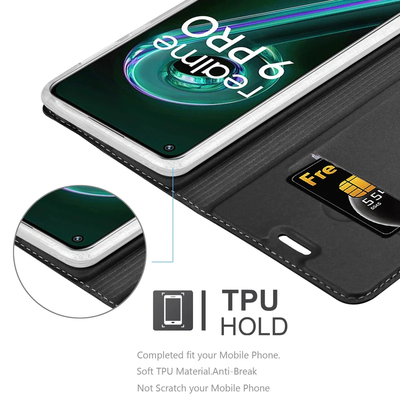Cadorabo Hülle kompatibel mit Realme 9 5G / 9 PRO / V25 / Q5 / OnePlus Nord CE 2 LITE 5G Schutzhülle mit Magnetverschluss, Standfunktion und Kartenfach