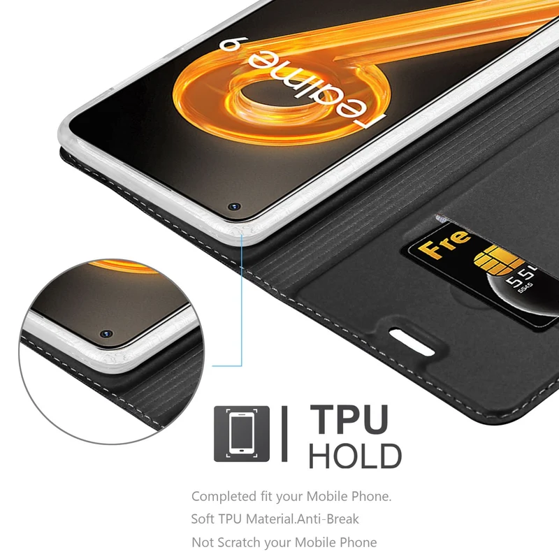Cadorabo Hülle kompatibel mit Realme 9 4G / 9 PRO+ Schutzhülle mit Magnetverschluss, Standfunktion und Kartenfach