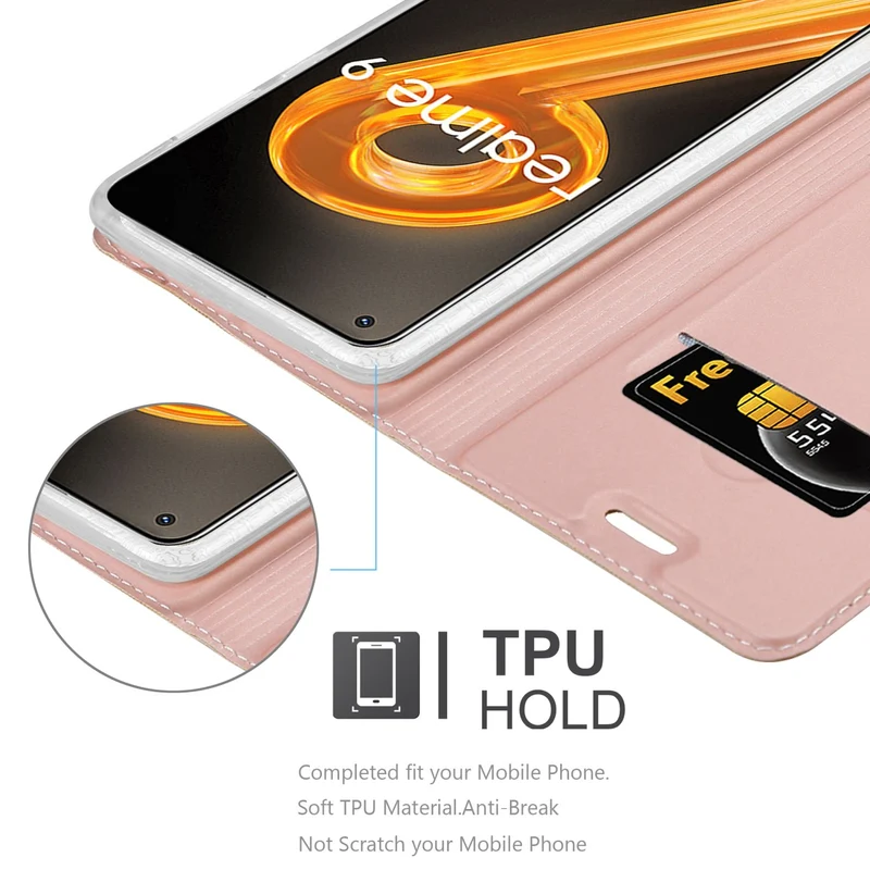 Cadorabo Hülle kompatibel mit Realme 9 4G / 9 PRO+ Schutzhülle mit Magnetverschluss, Standfunktion und Kartenfach