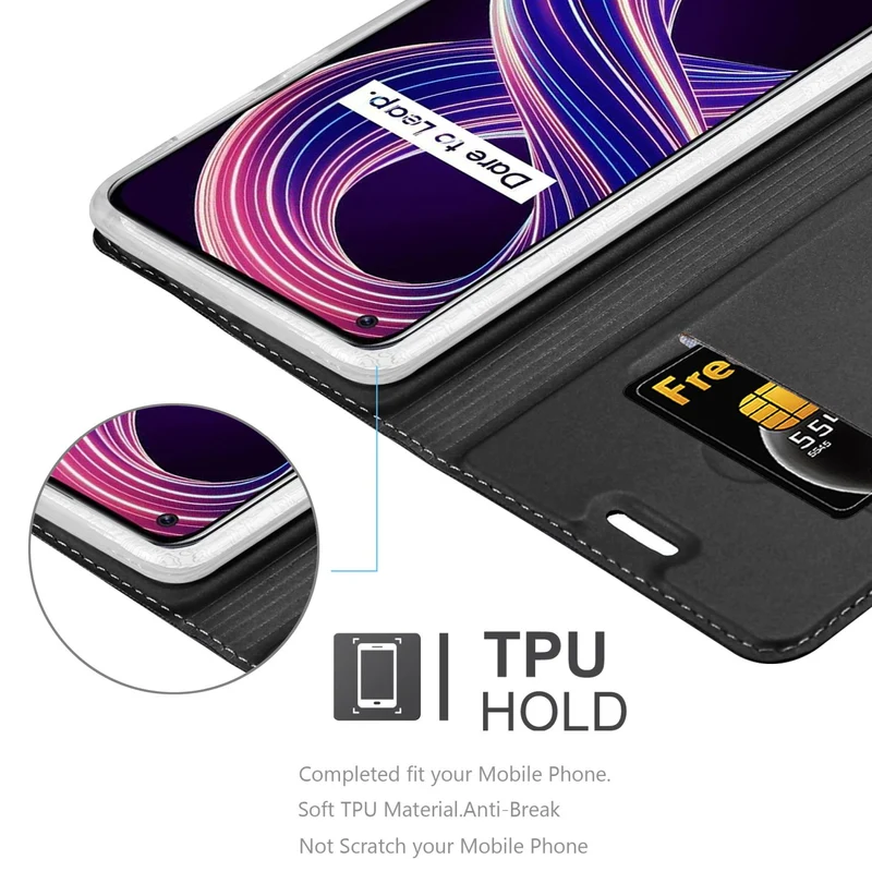 Cadorabo Hülle kompatibel mit Realme 8 5G / V13 / Q3 / Q3i / Narzo 30 5G Schutzhülle mit Magnetverschluss, Standfunktion und Kartenfach