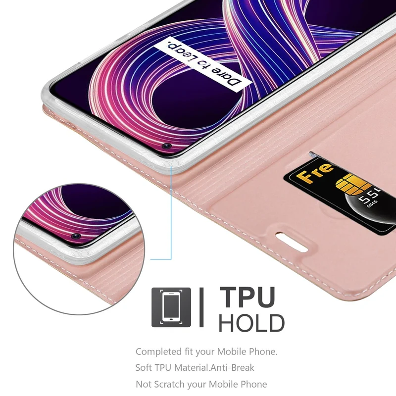 Cadorabo Hülle kompatibel mit Realme 8 5G / V13 / Q3 / Q3i / Narzo 30 5G Schutzhülle mit Magnetverschluss, Standfunktion und Kartenfach