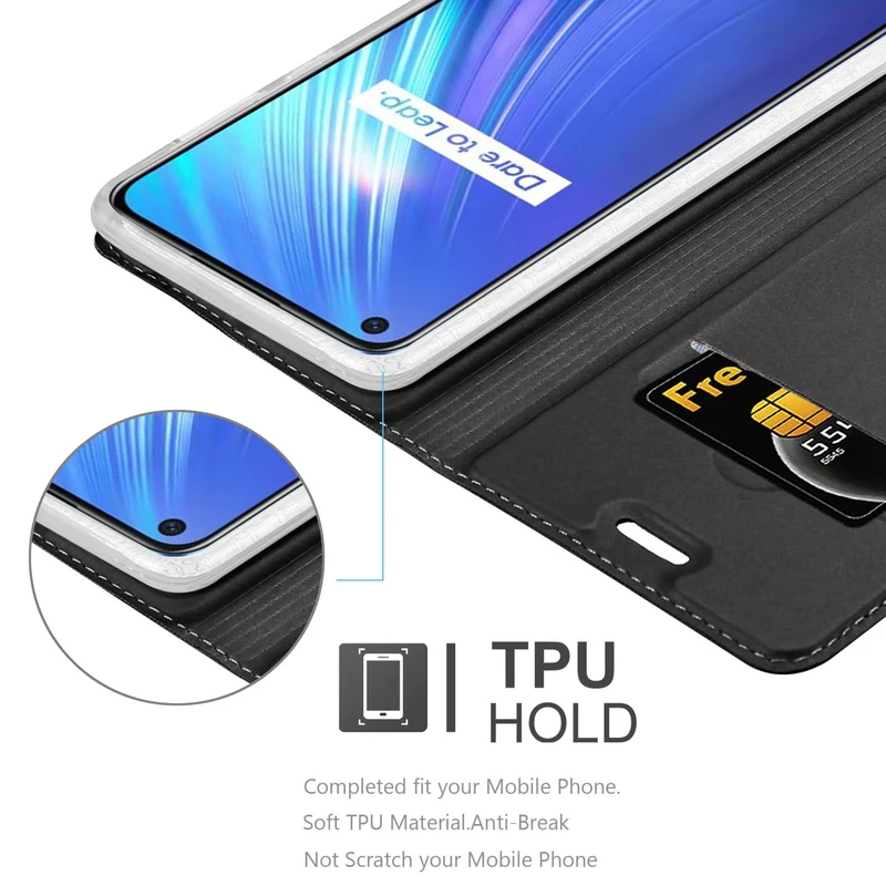 Cadorabo Hülle kompatibel mit Realme 6 4G / 6s Schutzhülle mit Magnetverschluss, Standfunktion und Kartenfach