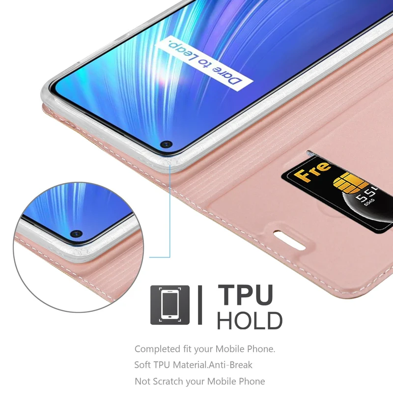 Cadorabo Hülle kompatibel mit Realme 6 4G / 6s Schutzhülle mit Magnetverschluss, Standfunktion und Kartenfach