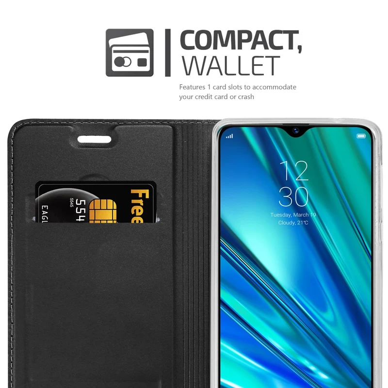 Cadorabo Hülle kompatibel mit Realme 5 PRO / Realme Q Schutzhülle mit Magnetverschluss, Standfunktion und Kartenfach