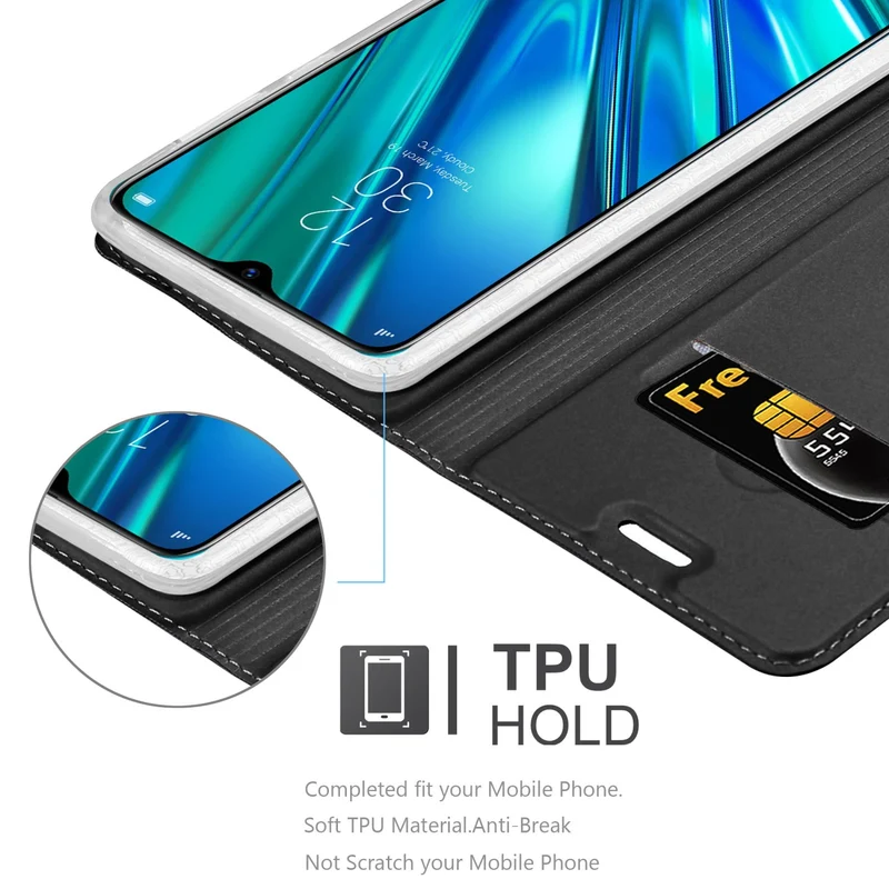 Cadorabo Hülle kompatibel mit Realme 5 PRO / Realme Q Schutzhülle mit Magnetverschluss, Standfunktion und Kartenfach